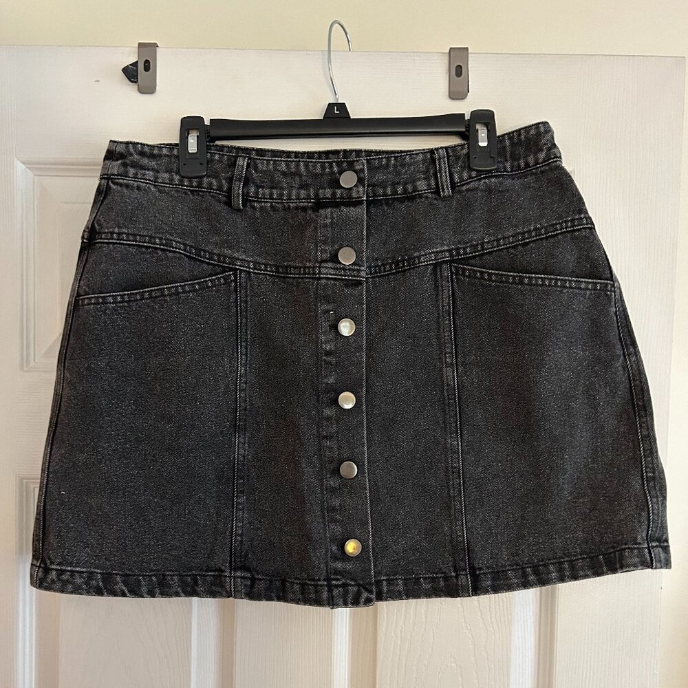 Black High Waisted Button-Up Denim Mini Skirt